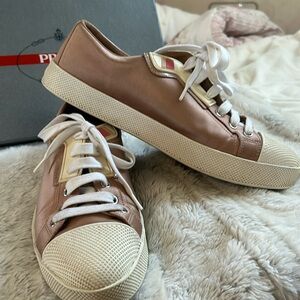 Prada sneakers size 39 pristine condition, pinkish satiny like upper cream sole